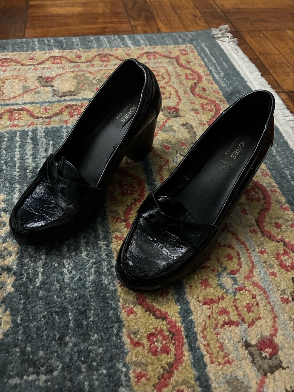 Jones New York Black Patent Leather Heel Loafers